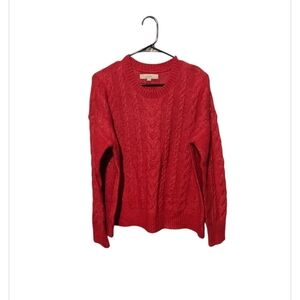 Loft Old Money Sweater Preppy Cable Knit Pullover Red L Gimore Girls Rory Tennis